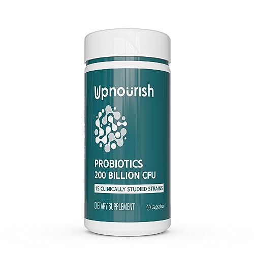 UpNourish Probiotics - 200 Billion CFUs, 15 Strains, Prebiotics & Enzymes - 60 Vegan Cap UpNourishUS supplements