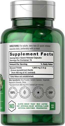Blessed Thistle Capsules 1600 mg | 150 Count | Max Potency | Non-GMO, Gluten Free HorbäachAu supplements