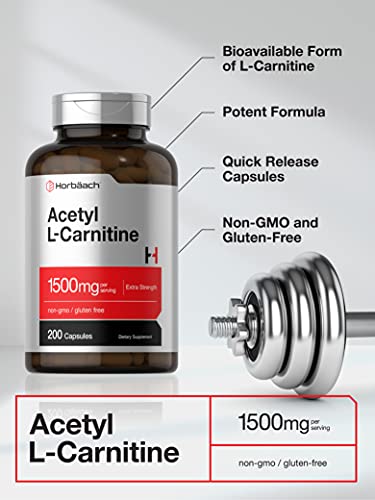 Acetyl L-Carnitine 1500mg | 200 Capsules | Extra Strength ALCAR Supplement | Non-GMO HorbäachUS supplements