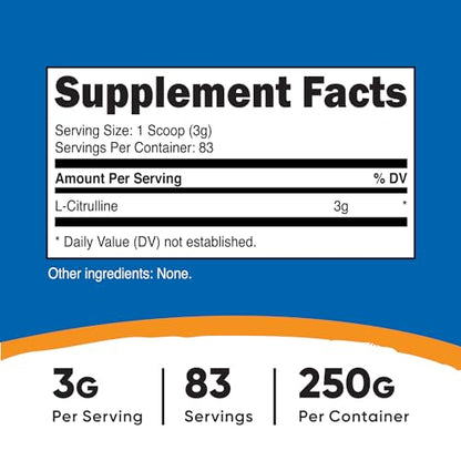 Nutricost Pure L-Citrulline (Base) Powder 250 Grams NutricostUS supplements