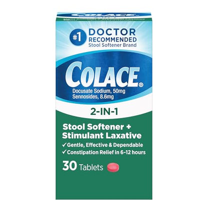 Colace 2-In-1 Stool Softener & Stimulant Laxative Tablets, Gentle Constipation Relief in 6-12 Hours ColaceUS supplements