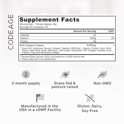 Code Age Multi-Collagen Protein Powder Hydrolyzed 20Oz All-in-One Super Bone Broth CodeageUS supplements