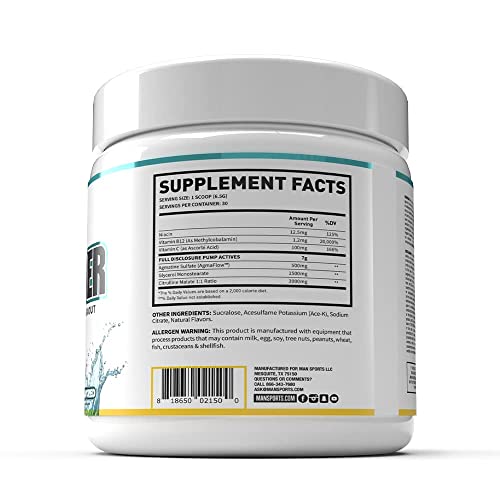 Man Sports Pump Powder. Stimulant Free Neutral Flavored Pre Workout Drink MAN Metabolic Augmenting NutritionAu supplements