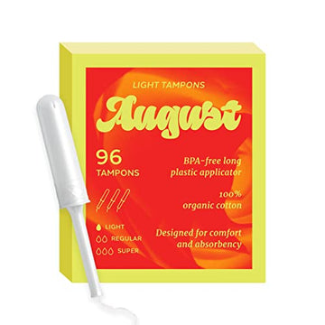 August Organic Cotton Tampons, Light tampons, BPA Free Long Applicators, Non-Toxic Organic tampons AugustAu supplements