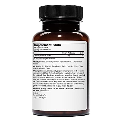 Lithium Orotate 20mg (1 Bottle), 60 Vegetarian Capsules, Lithium Supple Weyland Brain NutritionAu supplements