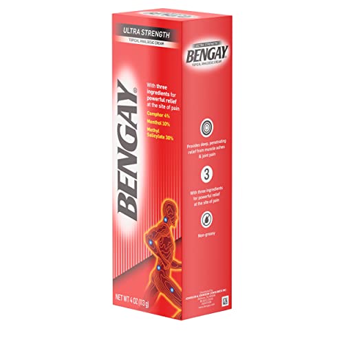Bengay Ultra Strength Topical Pain Relief Cream, Non-Greasy Topical Analgesic for Minor Arthritis, Muscle, Joint and Back Pain, Camphor, Menthol and Methyl Salicylate, 4 OZ BengayAu supplements