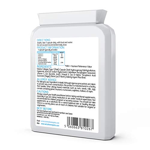 Marine Collagen & Hyaluronic Acid Complex - 60 Capsules - 500mg of Highly Bioavailable Naticol® Hydrolysed Collagen swiss bioenergeticsUS supplements