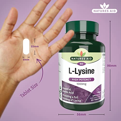 Natures Aid L-Lysine 1000 mg, High Potency Essential Amino Acid, Vegan, 60 Tablets natures aidUS supplements