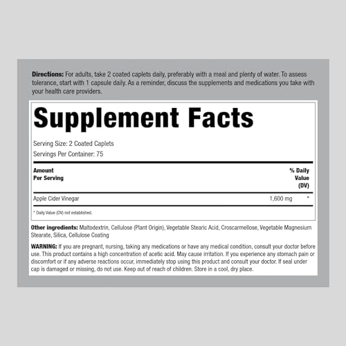 Piping Rock Apple Cider Vinegar Pills | 1600mg | 150 Caplet Capsules | High Potency Piping RockUS supplements