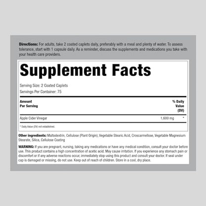 Piping Rock Apple Cider Vinegar Pills | 1600mg | 150 Caplet Capsules | High Potency Piping RockUS supplements