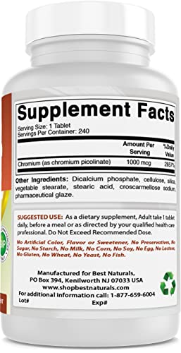 Best Naturals Chromium Picolinate 1000mcg 240 Tablets Best NaturalsUS supplements