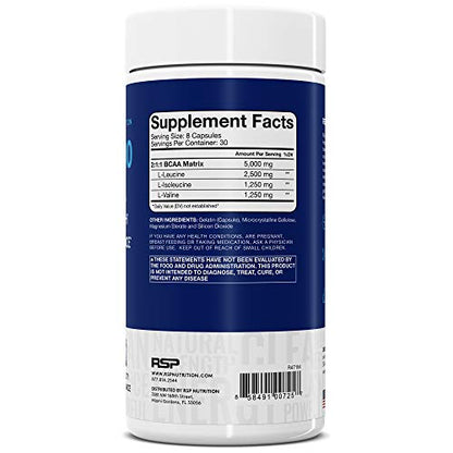 RSP BCAA 5000 (30 Serv), Premium BCAA Capsules for Post Workout Muscle Recovery RSP NUTRITIONUS supplements