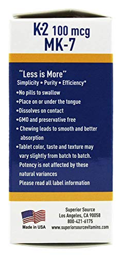 Superior Source Vitamin K2 MK-7 (Menaquinone-7), 100 mcg, Quick Dissolve MicroLignual Superior SourceUS supplements