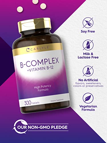 Carlyle B Complex Vitamin with B12 | 300 Tablets | High Potency Formula | Vegetarian CarlyleUS supplements