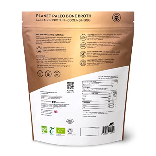 Planet Paleo Organic Bone Broth - Cooling Herbs (450g, 50 Servings) Organic, Grass Fed, High Protein Planet PaleoUS supplements