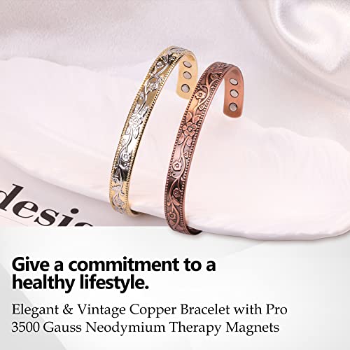 Feraco Magentic Copper Bracelet for Women,Vintage Flower Copper Cuff Bracelet FeracoAu supplements