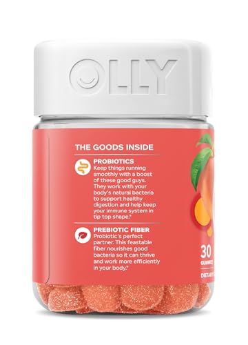 OLLY Probiotic + Prebiotic Gummy, Digestive Support and Gut Health, 500 Million CFUs, Fiber, Adult Chewable Supplement for Men and Women, Peach, 30 Day Supply - 30 Count OLLYAu supplements