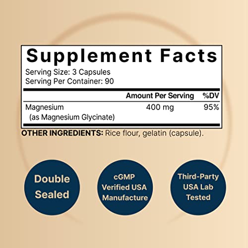 NatureBell Magnesium Glycinate 400mg (Elemental), 270 Capsules – 100% Chelated NatureBellAu supplements