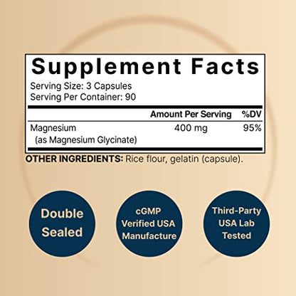 NatureBell Magnesium Glycinate 400mg (Elemental), 270 Capsules – 100% Chelated NatureBellUS supplements