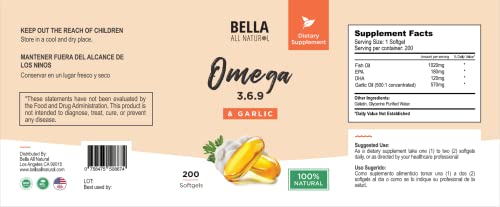 Bella All Natural Omega 3 6 9 with Garlic Oil - 200 Softgels Bella All NaturalUS supplements