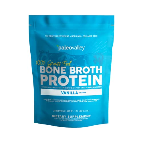 Paleovalley 100% Grass Fed Bone Broth Protein Powder - Vanilla - Rich in Collagen for Hair PaleovalleyUS supplements