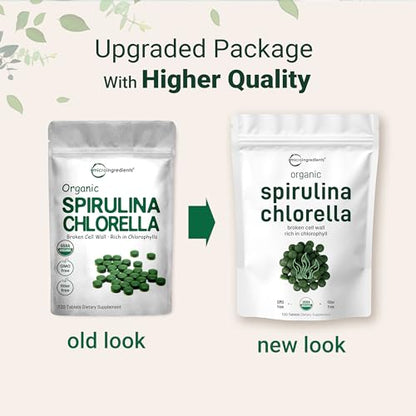 Organic Chlorella Spirulina Tablets, 3000mg Per Serving, 720 Counts, 4 Months Supply Micro IngredientsUS supplements