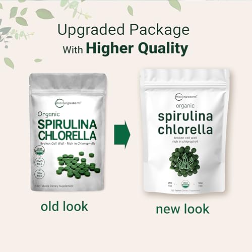 Organic Chlorella Spirulina Tablets, 3000mg Per Serving, 720 Counts, 4 Months Supply Micro IngredientsUS supplements