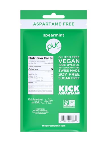 PUR Gum | Aspartame Free Chewing Gum | 100% Xylitol | Natural Spearmint Flavored Gum PURUS supplements