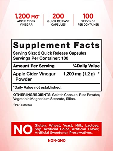 Nature's Truth Apple Cider Vinegar Capsules | 1200mg | 200 Pills | Extra Strength | Value Size Nature's TruthAu supplements