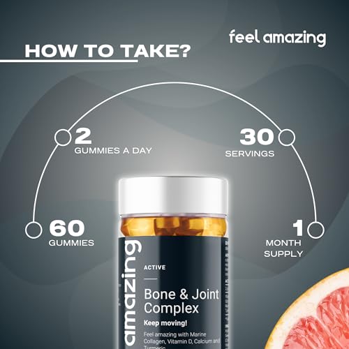 Feel Amazing Bone & Joint Complex Gummies - with Calcium, Vitamin D3 & Marine Collagen - 60 Grapefruit-Flavored Gummies - 30-Day Supply (1) Feel AmazingAu supplements