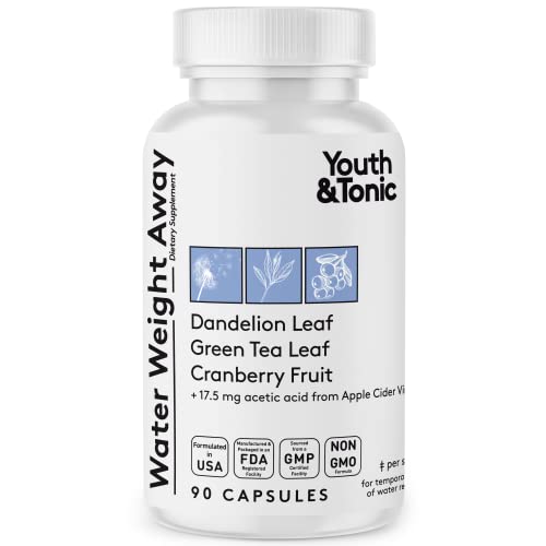 Youth & Tonic Natural Water Pills (90 Count) for Swelling Belly Bloating Youth & TonicUS supplements