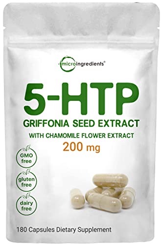 Micro Ingredients 5-HTP 200mg with Chamomile Flower Extract, 180 Capsules, 2 in 1 Formula Micro IngredientsAu supplements