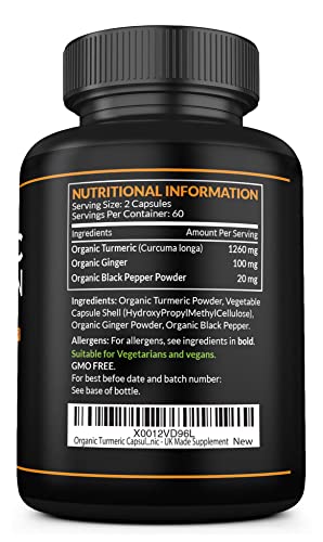 Organic Turmeric Capsules High Strength and Black Pepper with Active Curcumin SS Sport SuppliesUS supplements
