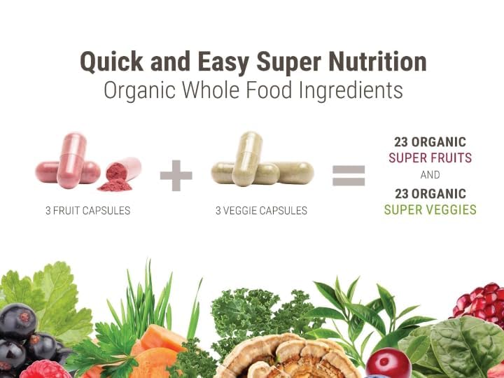 Juce Original Formula - Organic Super Fruit & Veggies Supplement - Gluten/Gelatin Free, Soy Free & Vegan- Reds & Greens Superfood Capsules- 23 Fruits & 23 Vegetables (180 Count)- By Terra Kai Organics Terra Kai OrganicsAu supplements