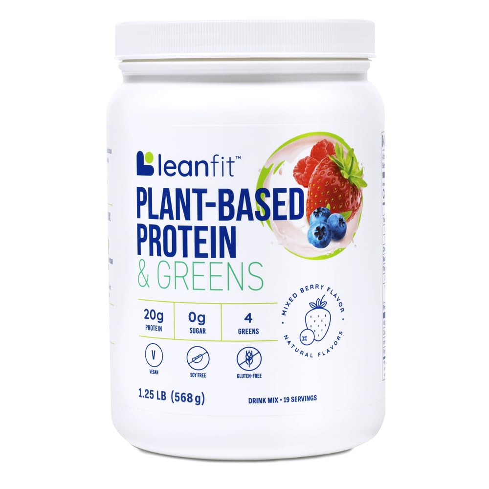 LeanFit Plant-Based Protein & Greens, Natural Berry, 20g Protein, 19 Servings, 1.25 Pound LeanFitUS supplements