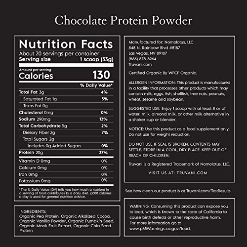 Truvani Organic Vegan Protein Powder Chocolate - 20g of Plant Based Protein, Organic TruvaniUS supplements