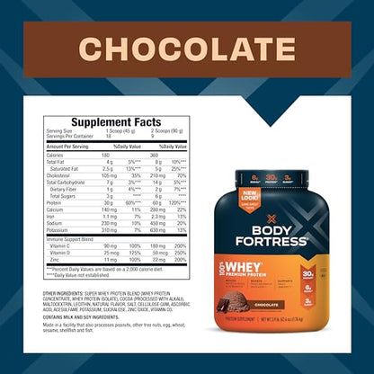 Body Fortress 100% Whey, Premium Protein Powder, Chocolate, 3.9lbs Packaging May Body FortressUS supplements
