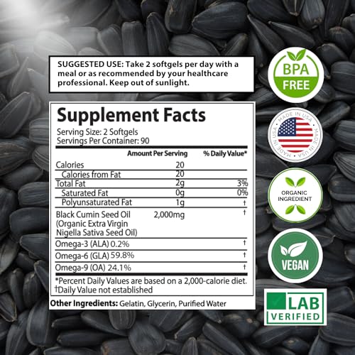 Organic Black Seed Oil Capsules - 3 Month Supply - 180 Count (2000mg Per Serving) Mother Nature Organics Superfoods for Organic LivingUS supplements