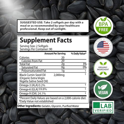 Organic Black Seed Oil Capsules - 3 Month Supply - 180 Count (2000mg Per Serving) Mother Nature Organics Superfoods for Organic LivingUS supplements