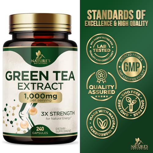 Nature's Green Tea Extract Pills 98% Standardized EGCG 1000mg - 3X Strength for Natural Nature's NutritionUS supplements