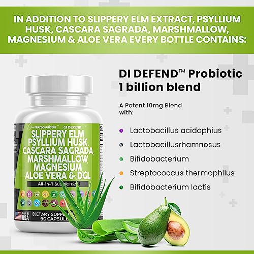 Slippery Elm 5000mg Psyllium Husk 2000mg Pre Probiotic Digestive Gut Clean NutraceuticalsUS supplements