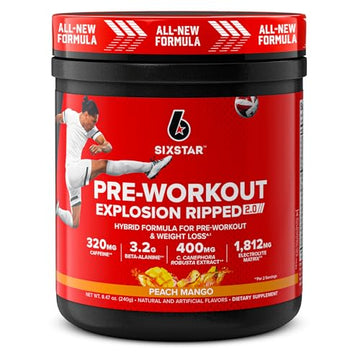 Six Star Pre-Workout Explosion Ripped 2.0 Peach Mango - Endurance Powder with Caffeine Six StarAu supplements