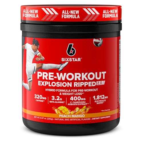 Six Star Pre-Workout Explosion Ripped 2.0 Peach Mango - Endurance Powder with Caffeine Six StarAu supplements