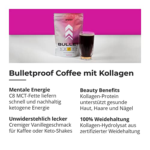 ahead BULLET | C8 MCT Powder with Collagen Powder - Vanilla - 300g - Perfect for Bulletproof Coffee aheadUS supplements