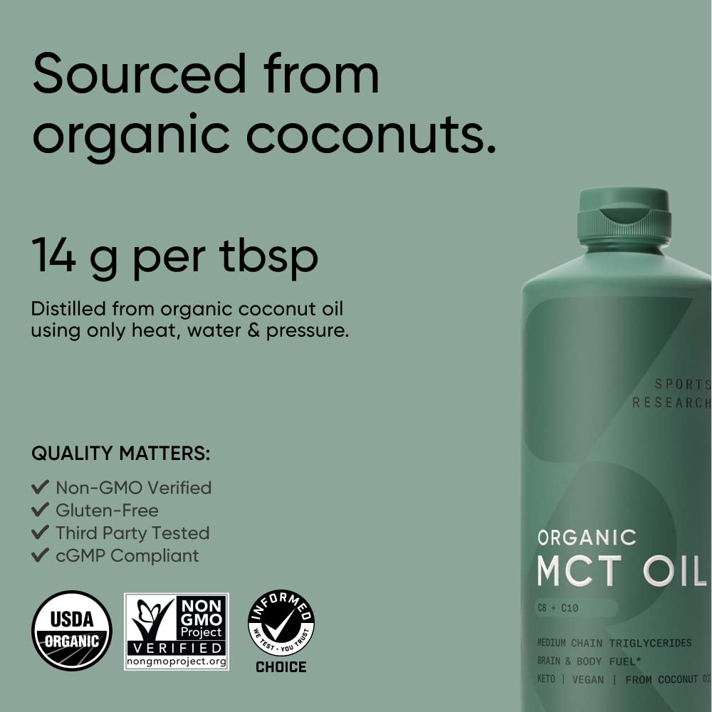 Sports Research Keto MCT Oil from Organic Coconuts - Fatty Acid Fuel for Body Sports ResearchUS supplements