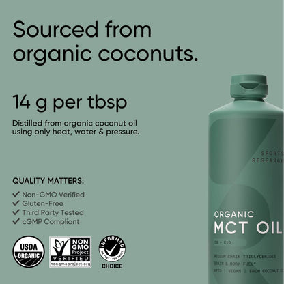Sports Research Keto MCT Oil from Organic Coconuts - Fatty Acid Fuel for Body Sports ResearchUS supplements