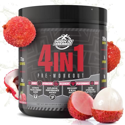 High IQ Nutrition 4 in 1 Lychee Flavored Pre Workout Powder 200mg Caffeine | Energy, Focus High IQ NutritionAu supplements