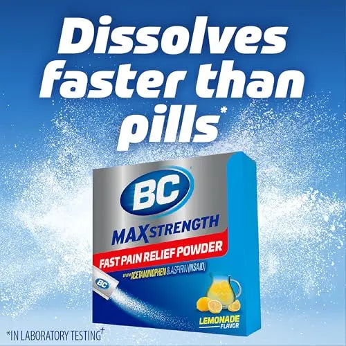 BC Max Strength Headache Relief Powder, Triple-Action Formula with Acetaminophen, Aspirin & Caffeine Eases Aches & Pains, Lemonade Flavor, 16 Count BCAu supplements