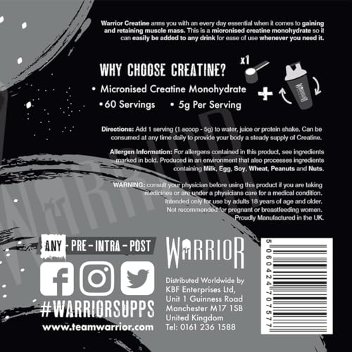 Warrior Creatine Monohydrate Powder – 300g – Micronised for Easy Mixing WarriorUS supplements