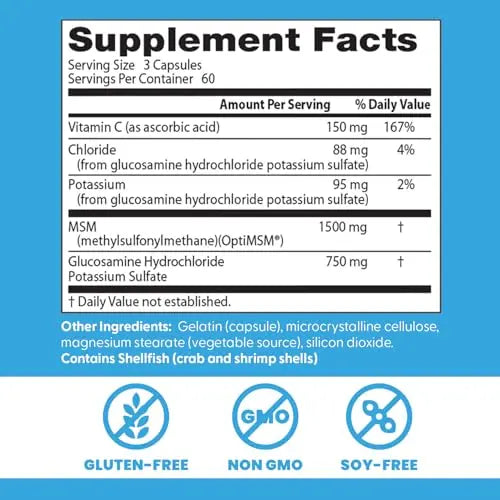 Doctors Best Synergistic Glucosamine MSM Formula, Joint Support, Non-GMO, Gluten Free, Soy Free 180 Capsules Doctor's BESTAu supplements